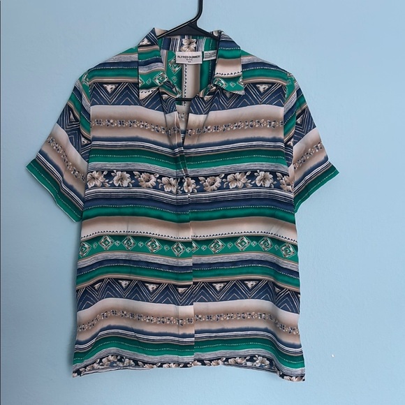 Alfred Dunner Green and Blue Striped Blouse - Picture 1 of 4